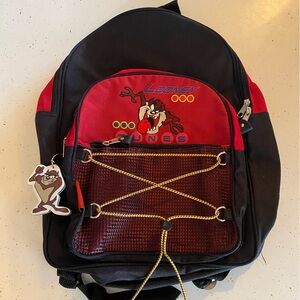 Vintage 1999 Looney Tunes Taz Red Back Pack w/ Keychain - Clean